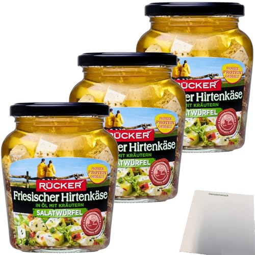 usy Bundle für Rücker Frisischer Hirtenkäse Salatwürfel in Öl mit Kräutern 3er Pack (3x300g Glas) + usy Block von usy