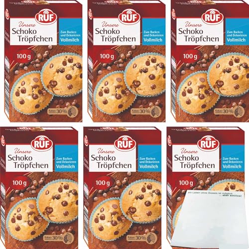 usy Bundle für Ruf Schoko Tröpfchen zum Backen und Dekorieren 6er Pack (6x100g Packung) + usy Block von usy