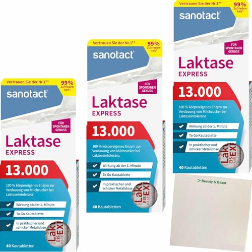 usy Bundle für Sanotact Express Laktase 13.000 Kautabletten (40er) 3er Pack (3 Packungen) + usy Block von usy