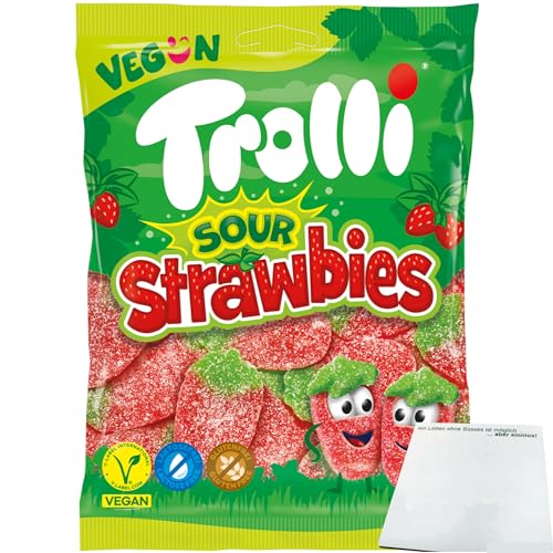 usy Bundle für Trolli Sour Strawbies sauer gezuckerte Fruchtgummi-Erdbeeren (150g Packung) + usy Block von usy