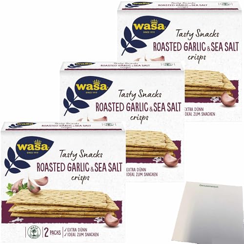 usy Bundle für Wasa Tasty Snacks Crisps Roasted Garlic & SeaSalt 3er Pack (3x190g Packung) + usy Block von usy