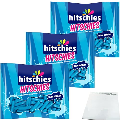 usy Bundle für hitschies Blue Edition Dragierte Kaubonbons Sorte blaue Himbeere 3er Pack (3x210g Packung) + usy Block von usy