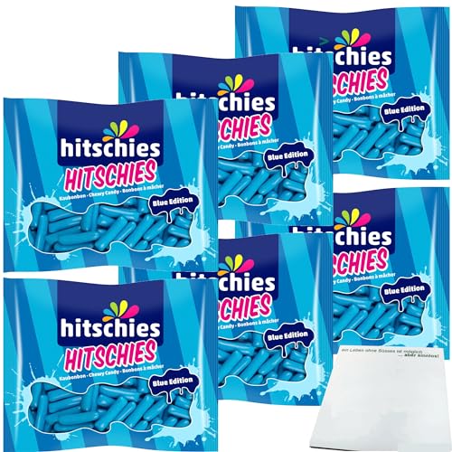 usy Bundle für hitschies Blue Edition Dragierte Kaubonbons Sorte blaue Himbeere 6er Pack (6x210g Packung) + usy Block von usy