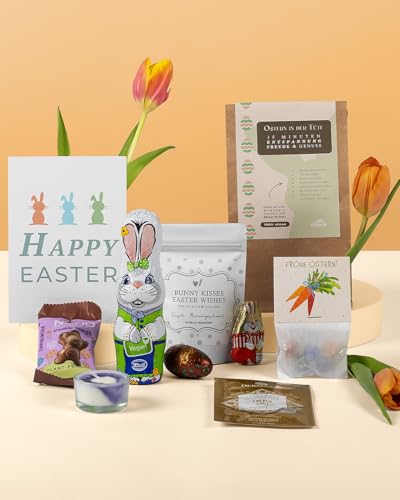 Oh Shanti ® Ostern in der Tüte | Oster Geschenk Set | Oster Geschenkset mit Tee, Schokolade, Marzipan, Kerze, Blumenbomben uvm. | Geschenktüte von veganbox get inspired