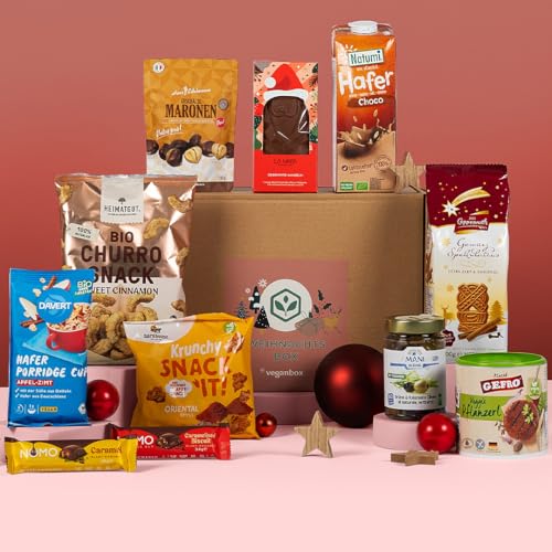 VEGAN BOX® Geschenkbox Weihnachten | 9 Ausgewählte Vegane Leckereien für die Weihnachtszeit | Vegane Geschenkbox von veganbox get inspired