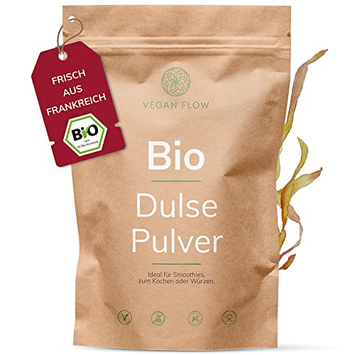 VEGAN FLOW® 100g Dulse Pulver Bio, Rotalgen Pulver für Smoothies, Lappentang Pulver aus dem Atlantik von veganflow