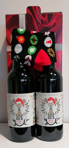 Geschenkbox + 1 Paar schicke Socke 39/43 + 2 Beer Bernstein BICH 75cl Weihnachtsbiere. von vinaccus