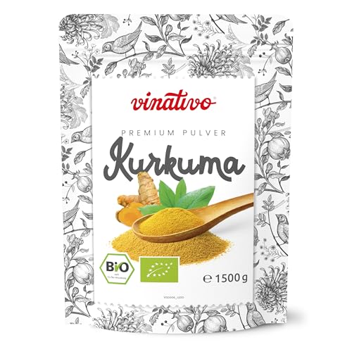 vinativo Kurkuma Pulver BIO – 1,5kg – bio Rohkost-Qualität – natürliches Kurkumin – Kurkumapulver – Curcuma gemahlen – Bio-Qualität von vinativo