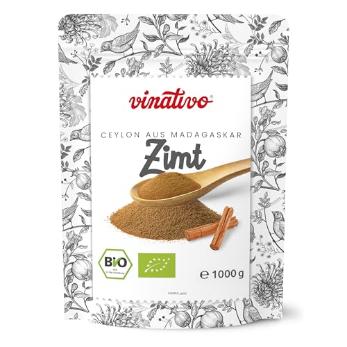 vinativo Zimt BIO – Ceylon aus Madagaskar – 1kg – Pulver – fein gemahlen und schonend getrocknet– bio Rohkost-Qualität – zum Backen oder Würzen – aus kontrolliert biologischem Anbau von vinativo