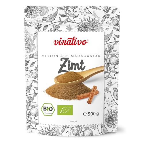 vinativo Zimt BIO – Ceylon aus Madagaskar – 500g – Pulver – fein gemahlen und schonend getrocknet– bio Rohkost-Qualität – zum Backen oder Würzen – aus kontrolliert biologischem Anbau von vinativo