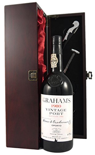 Grahams Vintage Port 1980 in einer mit Seide ausgestatetten Geschenkbox, da zu 4 Weinaccessoires, 1 x 750ml von Graham's