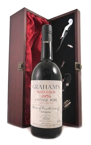 Graham's Malvedos Vintage Port 1976 in einer mit Seide ausgestatetten Geschenkbox, da zu 4 Weinaccessoires, 1 x 750ml von vintagewinegift