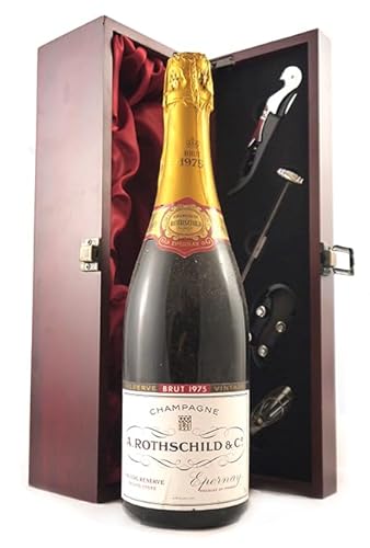 Alfred Rothschild & Co Grande Reserve Private Cuvee Brut Vintage Champagne 1975 in einer mit Seide ausgestatetten Geschenkbox, da zu 4 Weinaccessoires, 1 x 750ml von vintagewinegifts