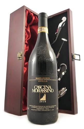 Barbaresco Ovello 2010 Cascina Morassino (Red wine) in einer mit Seide ausgestatetten Geschenkbox, da zu 4 Weinaccessoires, 1 x 750ml von vintagewinegifts