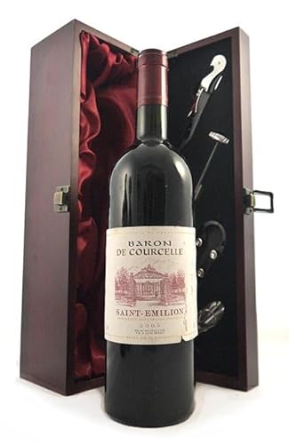 Baron de Courcelle 2005 Saint Emilion (Red wine) in einer mit Seide ausgestatetten Geschenkbox, da zu 4 Weinaccessoires, 1 x 750ml von vintagewinegifts