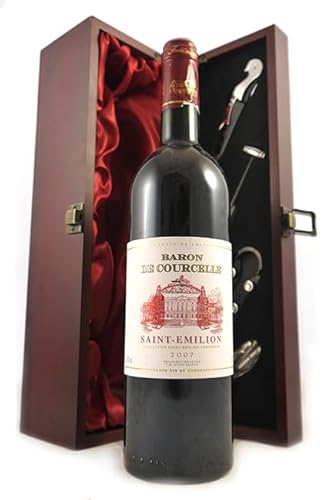 Baron de Courcelle 2007 Saint Emilion (Red wine) in einer mit Seide ausgestatetten Geschenkbox, da zu 4 Weinaccessoires, 1 x 750ml von vintagewinegifts