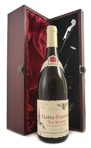 Chablis Grand Cru Les Preuses 2022 Rene et Vincent Dauvissat-Camus (White wine) in einer mit Seide ausgestatetten Geschenkbox, da zu 4 Weinaccessoires, 1 x 750ml von vintagewinegifts