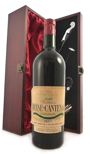 Chateau Brane Cantenac 1957 2eme Grand Cru Classe Margaux (Red wine) in einer mit Seide ausgestatetten Geschenkbox, da zu 4 Weinaccessoires, 1 x 750ml von vintagewinegifts