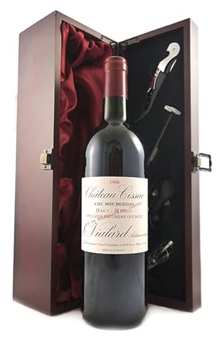 Chateau Cissac 1996 Haut Medoc Cru Bourgeois (Red wine) in einer mit Seide ausgestatetten Geschenkbox, da zu 4 Weinaccessoires, 1 x 750ml von vintagewinegifts