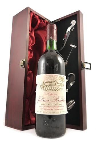 Chateau Jalousie Beaulieu 1986 Bordeaux Superieur (Red wine) in einer mit Seide ausgestatetten Geschenkbox, da zu 4 Weinaccessoires, 1 x 750ml von vintagewinegifts