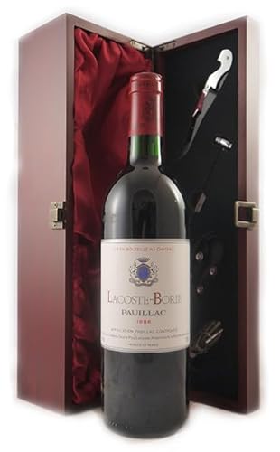 Chateau Lacoste Borie 1986 Pauillac (Red wine) in einer mit Seide ausgestatetten Geschenkbox, da zu 4 Weinaccessoires, 1 x 750ml von vintagewinegifts