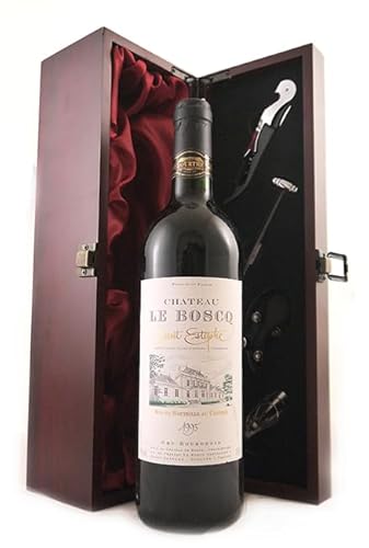 Chateau Le Boscq 1995 Saint Estephe Cru Bourgeois (Red wine) in einer mit Seide ausgestatetten Geschenkbox, da zu 4 Weinaccessoires, 1 x 750ml von vintagewinegifts