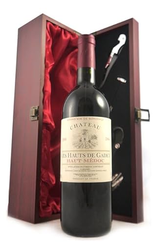 Chateau Les Hauts de Gadet 2004 Haut Medoc (Red wine) in einer mit Seide ausgestatetten Geschenkbox, da zu 4 Weinaccessoires, 1 x 750ml von vintagewinegifts