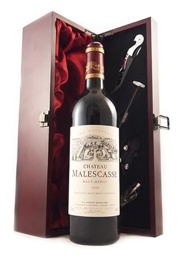 Chateau Malescasse 1995 Haut Medoc Cru Bourgeois (Red wine) in einer mit Seide ausgestatetten Geschenkbox, da zu 4 Weinaccessoires, 1 x 750ml von vintagewinegifts