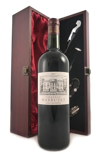 Chateau Marbuzet 2004 Saint Estephe (Red wine) in einer mit Seide ausgestatetten Geschenkbox, da zu 4 Weinaccessoires, 1 x 750ml von vintagewinegifts