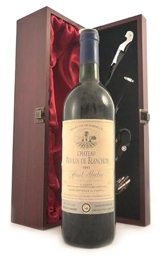 Chateau Moulin de Blanchon 1995 Haut Medoc (Red wine) in einer mit Seide ausgestatetten Geschenkbox, da zu 4 Weinaccessoires, 1 x 750ml von vintagewinegifts