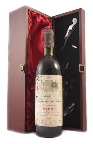 Chateau Patache d'Aux 1982 Medoc (Red wine) in einer mit Seide ausgestatetten Geschenkbox, da zu 4 Weinaccessoires, 1 x 750ml von vintagewinegifts