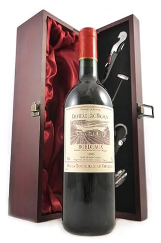 Chateau Roc Mignon 2005 Bordeaux (Red wine) in einer mit Seide ausgestatetten Geschenkbox, da zu 4 Weinaccessoires, 1 x 750ml von vintagewinegifts