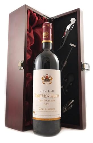 Chateau Terrey Gros Cailloux 2002 Saint Julien Cru Bourgeois (Red wine) in einer mit Seide ausgestatetten Geschenkbox, da zu 4 Weinaccessoires, 1 x 750ml von vintagewinegifts