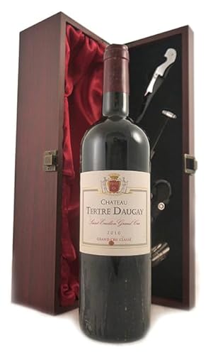 Chateau Tertre Daugay 2010 Saint-Emilion Grand Cru (Red wine) in einer mit Seide ausgestatetten Geschenkbox, da zu 4 Weinaccessoires, 1 x 750ml von vintagewinegifts