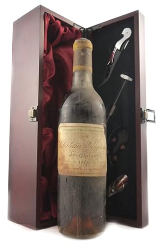 Chateau d' Yquem 1966 Sauternes (Dessert wine) in einer mit Seide ausgestatetten Geschenkbox, da zu 4 Weinaccessoires, 1 x 750ml von vintagewinegifts