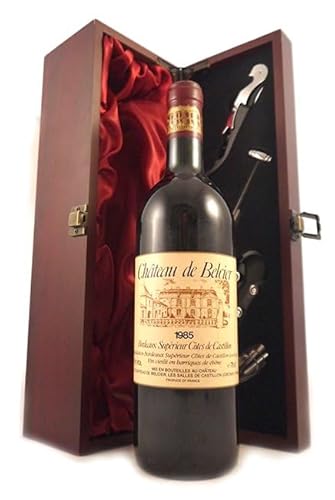 Chateau de Belcier 1985 Bordeaux Superieur (Red wine) in einer mit Seide ausgestatetten Geschenkbox, da zu 4 Weinaccessoires, 1 x 750ml von vintagewinegifts