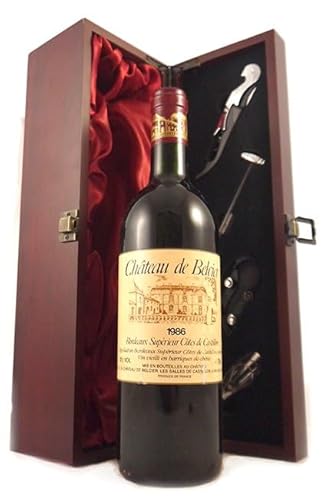 Chateau de Belcier 1986 Bordeaux Superieur (Red wine) in einer mit Seide ausgestatetten Geschenkbox, da zu 4 Weinaccessoires, 1 x 750ml von vintagewinegifts