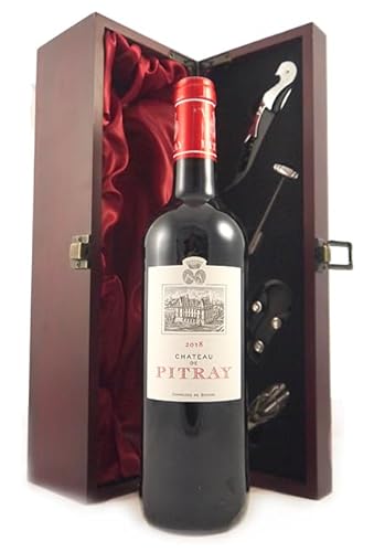 Chateau de Pitray 2018 Bordeaux (Red wine) in einer mit Seide ausgestatetten Geschenkbox, da zu 4 Weinaccessoires, 1 x 750ml von vintagewinegifts