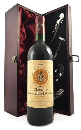 Chateau de Roquetaillade La Grange 1986 Graves (Red wine) in einer mit Seide ausgestatetten Geschenkbox, da zu 4 Weinaccessoires, 1 x 750ml von vintagewinegifts