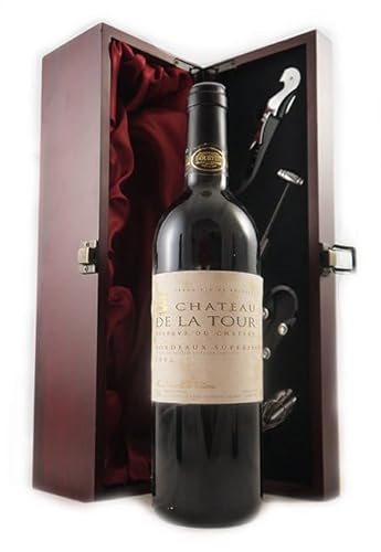 Chateau de la Tour 1996 Bordeaux Superieur (Red wine) in einer mit Seide ausgestatetten Geschenkbox, da zu 4 Weinaccessoires, 1 x 750ml von vintagewinegifts