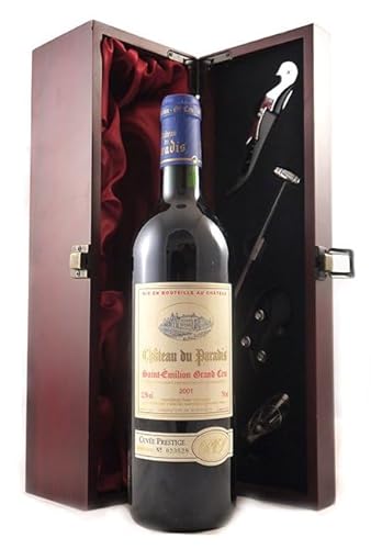 Chateau du Paradis 'Cuvee Prestige' 2001 Saint Emilion Grand Cru (Red wine) in einer mit Seide ausgestatetten Geschenkbox, da zu 4 Weinaccessoires, 1 x 750ml von vintagewinegifts