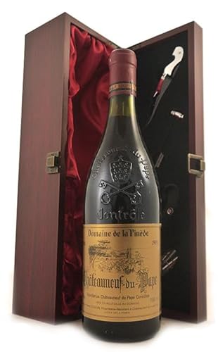 Chateauneuf Du Pape 1986 Domaine de la Pinede (Red wine) in einer mit Seide ausgestatetten Geschenkbox, da zu 4 Weinaccessoires, 1 x 750ml von vintagewinegifts