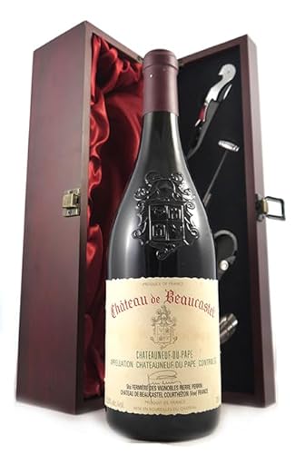 Chateauneuf Du Pape 2000 Chateau de Beaucastel (Red wine) in einer mit Seide ausgestatetten Geschenkbox, da zu 4 Weinaccessoires, 1 x 750ml von vintagewinegifts