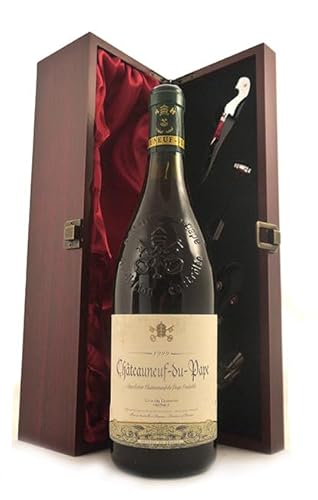 Chateauneuf du Pape 1999 (Red wine) in einer mit Seide ausgestatetten Geschenkbox, da zu 4 Weinaccessoires, 1 x 750ml von vintagewinegifts