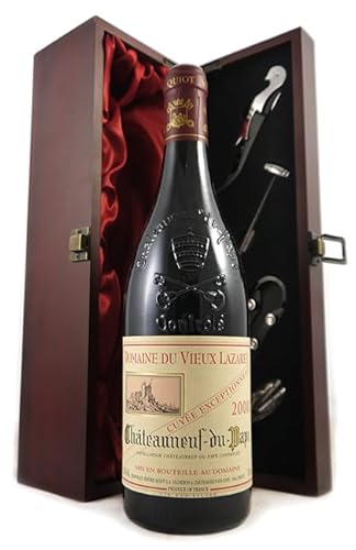 Chateauneuf du Pape 2000 Domaine du Vieux Lazaret Cuvee Exceptionnelle (Red wine) in einer mit Seide ausgestatetten Geschenkbox, da zu 4 Weinaccessoires, 1 x 750ml von vintagewinegifts