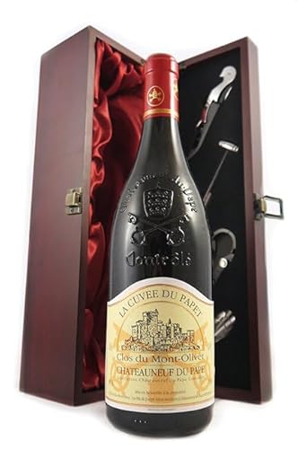 Chateauneuf du Pape 'La Cuvee du Papet' 2003 Clos du Mont Olivet (Red wine) in einer mit Seide ausgestatetten Geschenkbox, da zu 4 Weinaccessoires, 1 x 750ml von vintagewinegifts