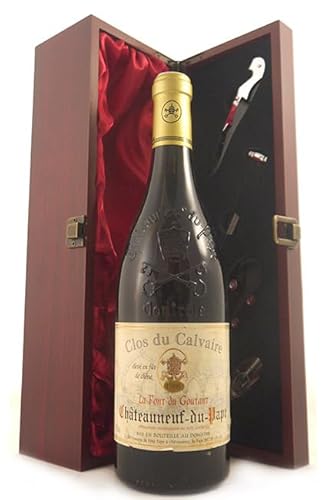 Chateauneuf du Pape 'La Font du Goutant' 1998 Clos du Calvaire (Red wine) in einer mit Seide ausgestatetten Geschenkbox, da zu 4 Weinaccessoires, 1 x 750ml von vintagewinegifts