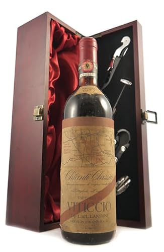 Chianti Classico 1977 Viticcio (Red wine) in einer mit Seide ausgestatetten Geschenkbox, da zu 4 Weinaccessoires, 1 x 750ml von vintagewinegifts