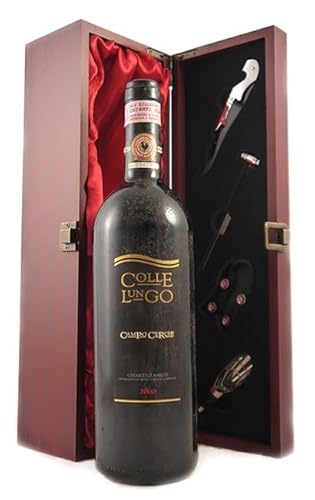 Chianti Classico 2000 Campo Cerchi Colle Lungo (Red wine) in einer mit Seide ausgestatetten Geschenkbox, da zu 4 Weinaccessoires, 1 x 750ml von vintagewinegifts