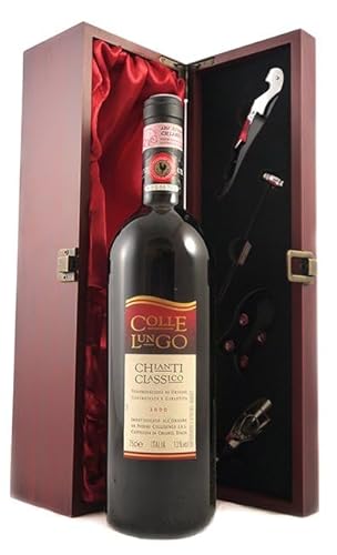 Chianti Classico 2000 Colle Lungo (Red wine) in einer mit Seide ausgestatetten Geschenkbox, da zu 4 Weinaccessoires, 1 x 750ml von vintagewinegifts